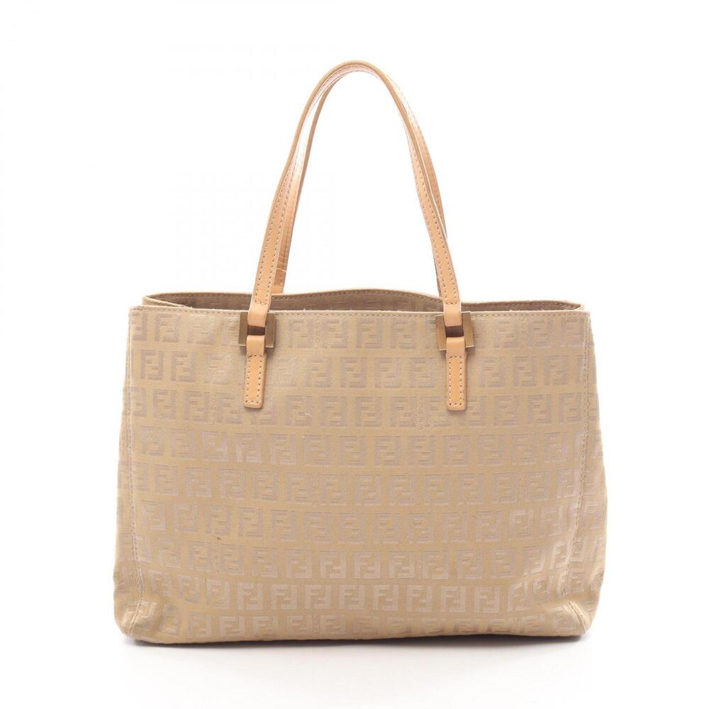 Fendi Zucchino Handbag, Canvas and Leather, Women's, Beige